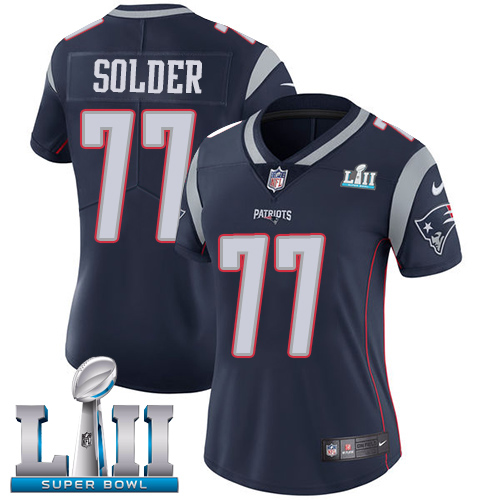 Nike Patriots #77 Nate Solder Navy Blue Team Color Super Bowl LII Women's Stitched NFL Vapor Untouchable Limited Jersey - Click Image to Close